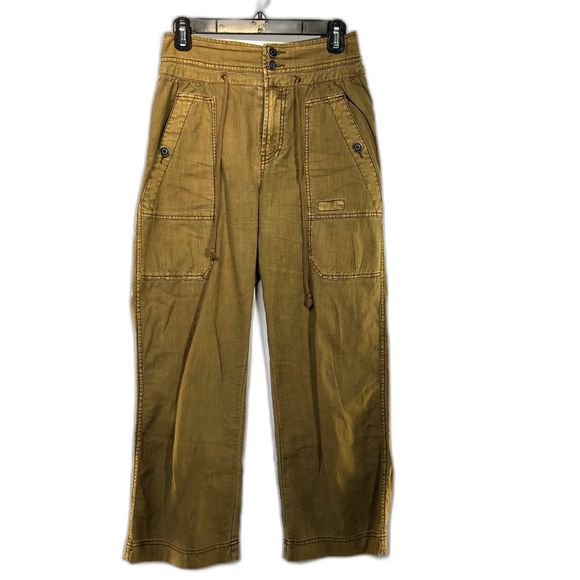 Free People Green Cargo Wide Leg Cropped Cuffed Hem Pants 0 - Picture 3 of 12